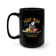 Load image into Gallery viewer, Black Mug 15oz - Gulf War 1990 - 1991 w Svc Ribbons - CAR - Seabee X 300
