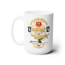 Load image into Gallery viewer, White Mug 15oz -1st Bn, 320th FA, 101st Airborne Div - Invasion - 2003 w AA Badge - w 105mm Map