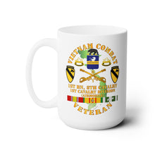 Load image into Gallery viewer, White Ceramic Mug 15oz - Army - Vietnam Combat Cavalry Veteran w 1st Bn - 8th Cav COA - 1st Cav Div X 300