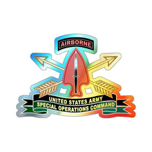 Load image into Gallery viewer, Holographic Die-cut Stickers - US Army Special Operations Command - Sine Pari - SSI w Br - Ribbon X 300