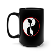 Load image into Gallery viewer, Black Mug 15oz - Ying-Yang w Dog - Cat - BW w Red Circle X 300