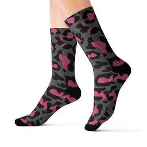 Sublimation Socks - Leopard Camouflage - Dark Grey - Pink