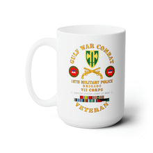 Load image into Gallery viewer, White Ceramic Mug 15oz - Army - Gulf War Combat Vet - 18th MP Brigade - VII Corps w GULF SVC
