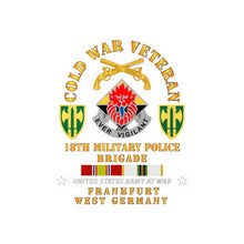 Load image into Gallery viewer, Kiss-Cut Vinyl Decals - Army - Cold War Vet - 18th MP Bde DUI - SSI w COLD SVC