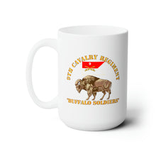 Load image into Gallery viewer, White Ceramic Mug 15oz - Army - 9th Cavalry Regiment - Buffalo Soldiers w 9th Cav Guidon