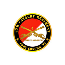 Load image into Gallery viewer, Kiss-Cut Vinyl Decals - Army - 4th Cavalry Regiment - Fort Concho, TX - Prepared and Loyal w Cav Branch