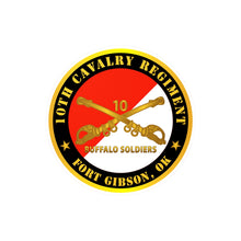 Load image into Gallery viewer, Kiss-Cut Vinyl Decals - Army - 10th Cavalry Regiment - Fort Gibson, OK - Buffalo Soldiers w Cav Branch