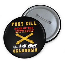 Load image into Gallery viewer, Custom Pin Buttons - Fort SIll, Home of Artillery w Cassion - Gold X 300