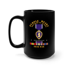 Load image into Gallery viewer, Black Mug 15oz - Purple Heart - WIA w IRAQ SVC w Purple Heart Ribbon