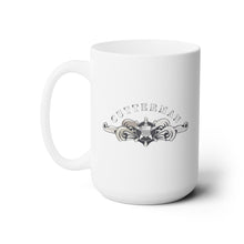 Load image into Gallery viewer, White Ceramic Mug 15oz - USCG - Cutterman Badge - Enlisted - Silver w Top Txt