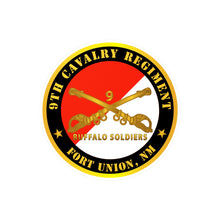 Load image into Gallery viewer, Kiss-Cut Vinyl Decals - Army - 9th Cavalry Regiment - Fort Union, NM - Buffalo Soldiers w Cav Branch