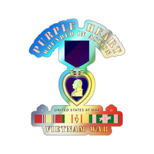 Load image into Gallery viewer, Holographic Die-cut Stickers - Purple Heart - Wounded In Action w Vietnam Service Ribbons