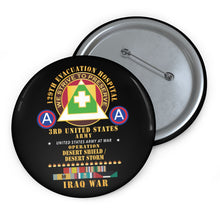 Load image into Gallery viewer, Custom Pin Buttons - 129th Evacuation Hospital - Operation Desert Storm - Shield - 3rd US Army SSI w GULF SVC Ribbons x 300
