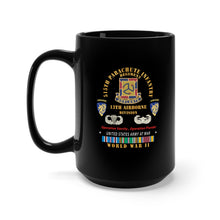 Load image into Gallery viewer, Black Mug 15oz - Army - 515th Parachute Infantry Regiment - DUI - 13th Airborne Div w Parachute - EUR SVC WWII X 300