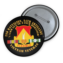 Load image into Gallery viewer, Custom Pin Buttons - 2nd Battalion, 94th Artillery - DUI w Vietnam Service Ribbons X 300