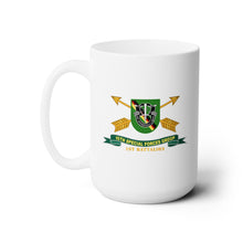 Load image into Gallery viewer, White Ceramic Mug 15oz - Army - 1st Battalion, 10th Special Forces Group - Flash w Br - Ribbon X 300