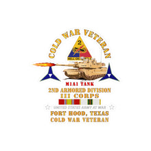 Load image into Gallery viewer, Kiss-Cut Vinyl Decals - Army - Cold War Vet - 2nd Armored Division - Ft Hood, TX - M1A1 Firing w COLD SVC