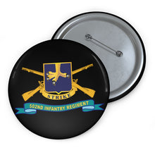 Load image into Gallery viewer, Custom Pin Buttons - 502nd Infantry Regiment - DUI w Br - Ribbon X 300