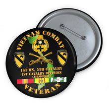 Load image into Gallery viewer, Custom Pin Buttons - Vietnam Combat Cavalry Veteran w 1st Bn 5th Cav DUI - 1st Cav Div