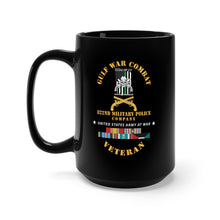 Load image into Gallery viewer, Black Mug 15oz - Gulf War Combat Vet - 822nd MP Company Emblem w GULF SVC X 300