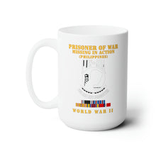 Load image into Gallery viewer, White Ceramic Mug 15oz - Army - POW - MIA - Phili WWII w PAC SVC - Hat