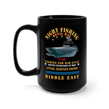 Load image into Gallery viewer, Black Mug 15oz - Navy - T-38 - Devil Ray - Night Fishing for Bad Guys - Middle East X 300