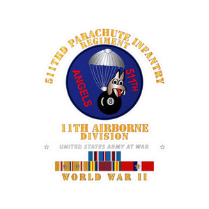 Kiss-Cut Vinyl Decals - Army  - 511th PIR 11th Airborne Div - WWII w PAC - PHIL SVC