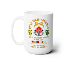 Load image into Gallery viewer, White Ceramic Mug 15oz - Army - Cold War Vet - 18th MP Bde DUI - SSI w COLD SVC