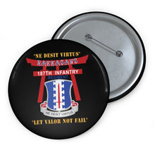Load image into Gallery viewer, Custom Pin Buttons - 187th Infantry Regiment - Torii, Rakkasans, Let Valor Not Fail, English, Latin X 300