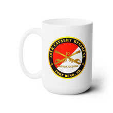 Load image into Gallery viewer, White Ceramic Mug 15oz - Army - 10th Cavalry Regiment - Fort Reno, OK - Buffalo Soldiers w Cav Branch