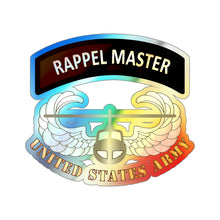 Load image into Gallery viewer, Holographic Die-cut Stickers - Rappel Master Tab w Air Assault Badge - US Army