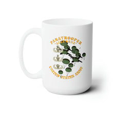 Load image into Gallery viewer, White Ceramic Mug 15oz - Army - Paratrooper w 3 Airborne Badges - Mass Tac
