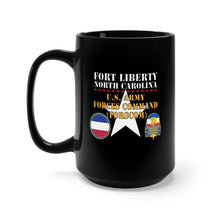 Load image into Gallery viewer, Black Mug 15oz - Fort Liberty North Carolina - US Army Forces Command (Forscom) SSI - DUI X 300