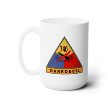 Load image into Gallery viewer, White Ceramic Mug 15oz - Army - 740thTank Battalion SSI - Daredevil w Name Tape