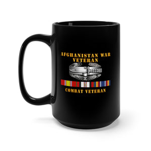 Black Mug 15oz - Army - Afghanistan War Veteran - Combat Action Badge w CAB AFGHAN SVC