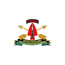 Load image into Gallery viewer, Kiss-Cut Vinyl Decals - Army - US Army Special Operations Command - Sine Pari - SSI w Br - Ribbon X 300