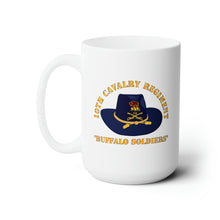 Load image into Gallery viewer, White Ceramic Mug 15oz - Army - 10th Cavalry Regiment w Cav Hat - Buffalo Soldiers