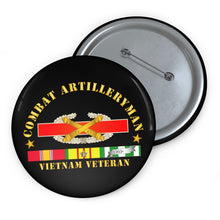 Load image into Gallery viewer, Custom Pin Buttons - Combat Artilleryman Badge - Vietnam Vet w VN SVC