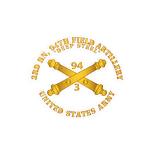 Load image into Gallery viewer, Kiss-Cut Vinyl Decals - Army - 3rd Bn, 94th Field Artillery Regiment - Deep Steel w Arty Branch