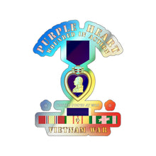 Load image into Gallery viewer, Holographic Die-cut Stickers - Purple Heart - WIA w VN SVC w Purple Heart Ribbon