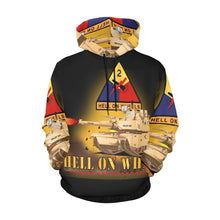 Load image into Gallery viewer, Men's All Over Print Hoodie (USA Size) (Model H13) - 2nd Armored Division - M1A1 Tank - Hell on Wheels w Fire