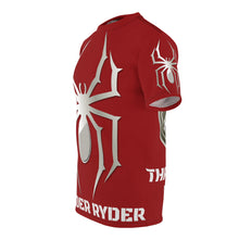 Load image into Gallery viewer, Unisex Cut & Sew Tee (AOP) - Spyder Ryder - Three Wheel Motion - Cherry Red V1