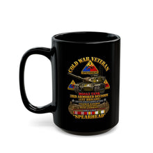 Load image into Gallery viewer, Black Mug (15oz) - Army - Cold War Vet - 3rd Armored Division - Gelnhausen, Germany - M60A3 Tank - Spearhead w Fire - 3D - Enhanced