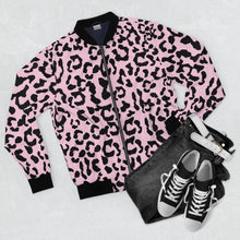 Load image into Gallery viewer, Men's AOP Bomber Jacket - Leopard Camouflage - Baby Pink - Black