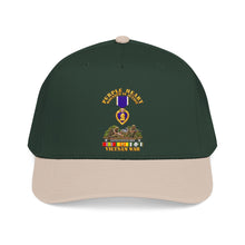 Load image into Gallery viewer, Mid Profile Baseball Cap - Vietnam War Purple Heart Medal w VN SVC - with Vietnam Scene - 3D - Transparent