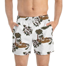 Load image into Gallery viewer, Swim Trunks (AOP) - White - Flowers and Palms