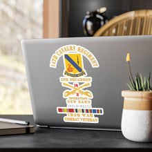 Load image into Gallery viewer, Kiss-Cut Vinyl Decals - Army - 14th Cavalry Regiment w Cav Br - 2nd Squadron - OND - 2010–2011 - Red Txt Cbt Vet w IRAQ SVC X 300