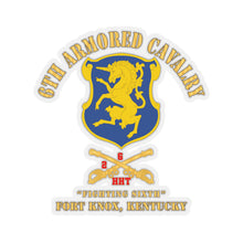 Load image into Gallery viewer, Kiss-Cut Stickers - 6th Armored Cavalry Regiment Patch with Cavalry Branch, Ft Knox Kentucky - Red Text on Branch