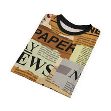 Load image into Gallery viewer, Unisex Cut & Sew Tee (AOP) - Todays News - Press - Randomly scattered scraps of old newspapers