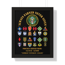 Load image into Gallery viewer, Honorable Veteran Framed Poster, Military Wall Art, Retirement Gift, Veteran's Day Decor, Personalized Military Tribute - Combat Veteran - 11B40X - Retired Army with Multi Units